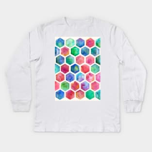 Hand Painted Watercolor Honeycomb Pattern Kids Long Sleeve T-Shirt